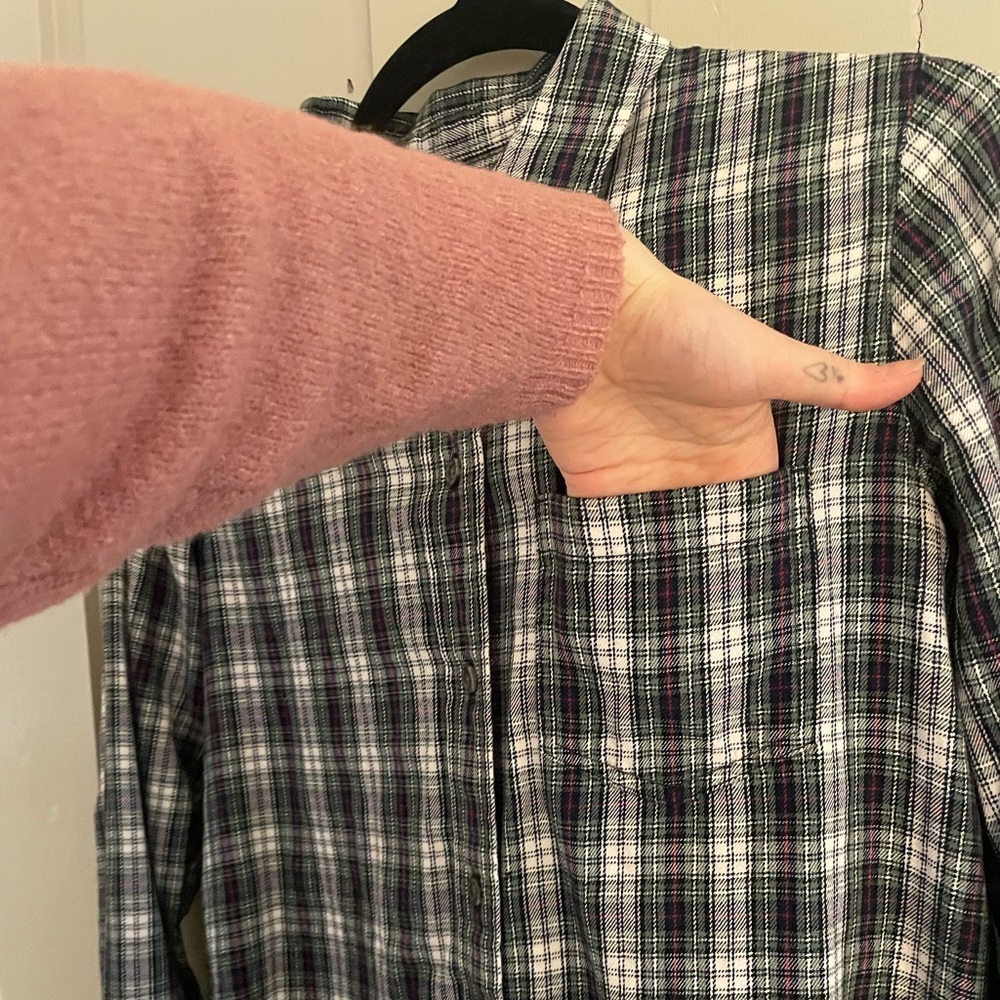 Madewell Green White Red Plaid Button-Up Shirt Flannel Coverup Light Soft Cute - Picture 3 of 16